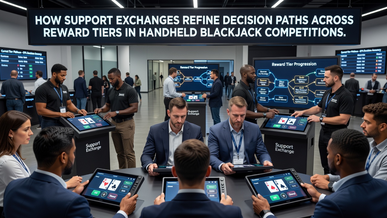 Spieler analysiert Blackjack-Strategien mit Support-Hilfe auf Smartphone während Turnier