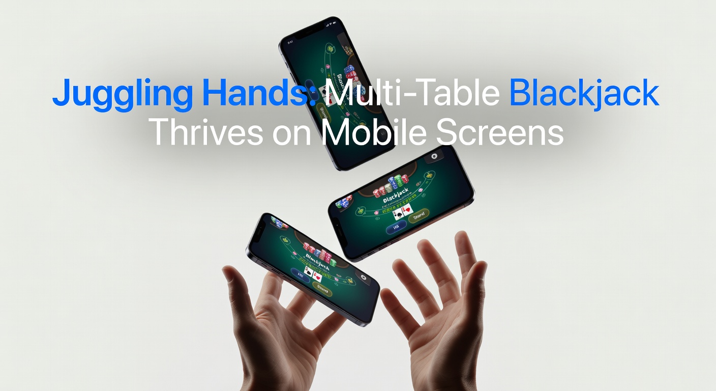 Smartphone-Bildschirm mit mehreren Blackjack-Tischen gleichzeitig geöffnet, das das Multitasking beim mobilen Spielen zeigt