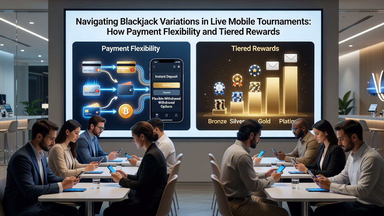 Übersicht über gestaffelte Belohnungen in einem mobilen Blackjack-Turnier mit Zahlungsflexibilität